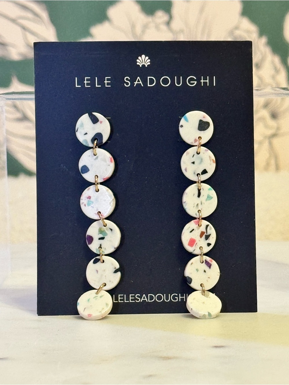 Lele Sadoughi Confetti Drop Disc Earrings - White with Multicolor Speckles NWT